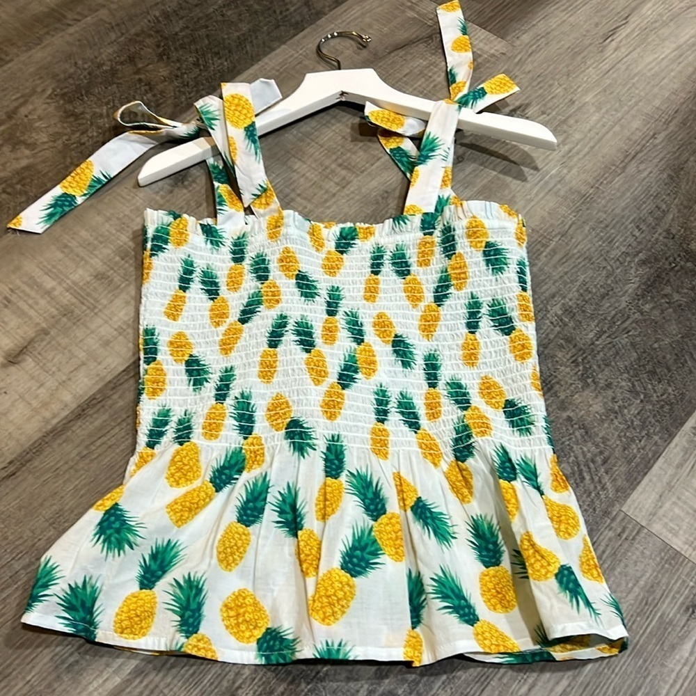 NWT J. Crew Pineapple Smocked Tie Strap Tank Top size XS - Picture 3 of 5